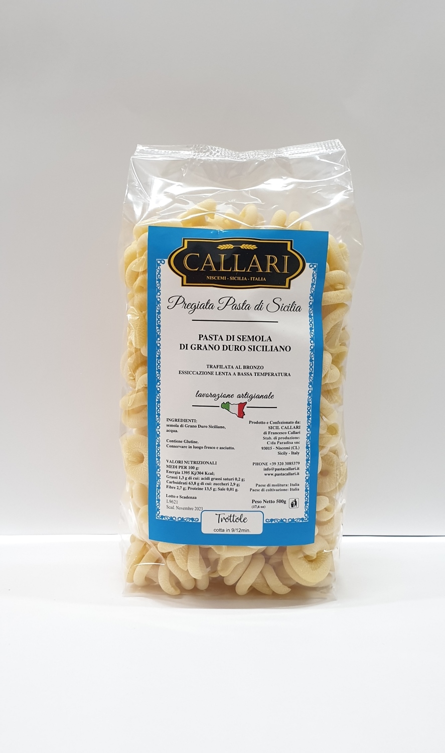 Homemade Pasta made durum wheat semolina - Trottole 500 gr. - Pasta Callari  - H&H Shop